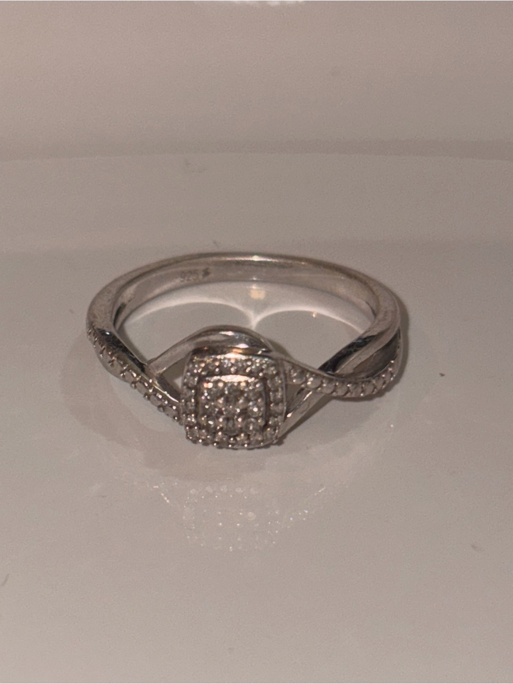 Size 7 Sterling Silver Halo Cluster Genuine Diamond Ring